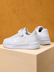 Boys White Sports Shoes, Teens Pure White Low-Top Casual Shoes, Girls New Anti-Slip Student School Running Shoes, Leather Surface Waterproof Breathable Wear-Resistant Lightweight Sneakers, Children Comfortable Leisure Shoes Suitable For Indoor/Outdoor Activities, School Days, Daily Wear