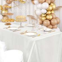 1pc Satin Party Tablecloth, Satin Tablecloth, Silky Tablecloth, Rectangular, Smooth Fabric Suitable For Wedding, Event, Party, Birthday Celebration, Dining Table Decoration - White - View 3
