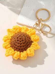 1 pieza Llavero de girasol, llavero de girasol tejido a mano, llavero de hilo tejido, colgante decorativo para bolso, regalo para un amigo