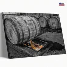Black And White Retro Bourbon Barrel Pouring Wine Processing Posters Poster For Room Aesthetic Posters & Prints On Canvas Wall Art Poster For Room Decoration Wood Frame, Ready To Hang - 彩色 - 查看 1