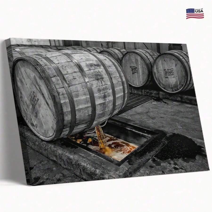 Black And White Retro Bourbon Barrel Pouring Wine Processing Posters Poster For Room Aesthetic Posters & Prints On Canvas Wall Art Poster For Room Decoration Wood Frame, Ready To Hang - 彩色 - 查看 1