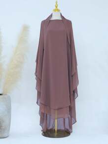 1 pièce Foulard long à double couche en mousseline de soie pour femmes, mode et élégant, convient pour le port quotidien et la prière pour le voile respirant et doux sous la abaya - Multicolore - Voir 2