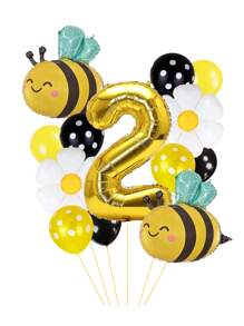 13pcs/Set 32 Inch Gold/Black 0-9 Number Balloons, Giant Bee Shaped Foil Balloon, Daisy/White Flower Balloons (Approx. 42cm Diameter), 12 Inch Yellow/Black Polka Dot Balloons, Creating A Dreamy Bee-Themed Party For Birthday Celebration, Spring Outdoor Party, Business Events, Etc.