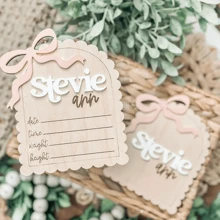 Personalisiertes Mädchen Namensschild, rosa Schleifendesign mit Geburtsinformationen & Name, personalisiertes Geburtsankündigungsschild als Geschenk zu Geburtstag, Abschluss, Harmonie Zuhause