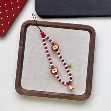 Handmade Half Apple Shaped Mobile Phone Lanyard Keychain Beaded Strap Cute Camera Pendant, Fresh Design Gifts For Mother, Family, Friends, Birthday, Holiday Phone Charm, Phone Chain