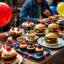 200 pièces Cure-dents en bambou décoratifs avec design de hamburger - Brochettes à boire et à amuse-gueule de 12 cm, parfaits pour les fêtes, les plateaux de charcuterie et les sandwiches - Aucune électricité nécessaire