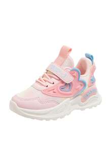 Zapatillas deportivas para niñas con malla transpirable y decoración de corazón, calzado nuevo para estudiantes primavera y otoño 2025, con suela blanda, livianas, cómodas y transpirables, zapatillas gruesas para niños, apropiadas para uso diario, escuela, deportes y todo el año - Rosa - Ver 5