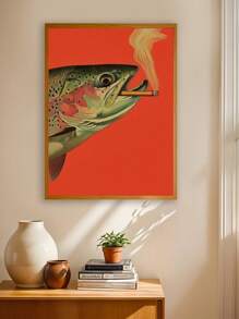 1pc Vintage Trout Fishing Poster - Whimsical Retro Fish Art With Cigarette, Unframed Canvas Wall Decor For Cabin Or Home, Perfect Father's Gift, Warm Orange-Red Hue, Red Koi Fish Canvas Wall Art Poster, Japanese Aesthetic Wall Print Gifts Birthday Graduation
