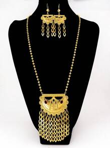 3pcs/Set Vintage Luxury Crescent Moon Earrings And Necklace Set With Gold Coin Fringe Jewelry For Women Weddings And Party Occasion - Yellow Gold - View 4