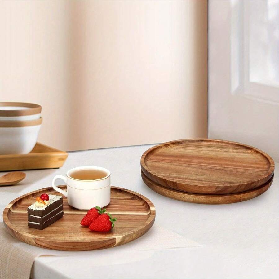 Wooden Plate, Tray, Multi-Function Wooden Tray, Restaurant Service Tray, Suitable For Home, Restaurant And Gathering, Breakfast Tray, Multi-Purpose Tray, Cake Tray, Bread Tray, Kitchen Tray, Tea Set Tray, Christmas Tray - Multicolor - View 1