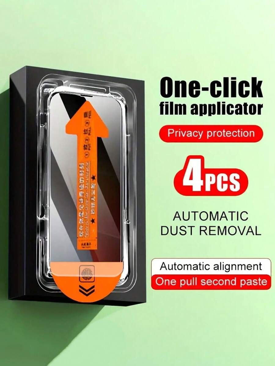 4 piezas Protector de pantalla de vidrio templado con instalación de un solo clic, compatible con iPhone, regalo para cumpleaños, familia y amigos, accesorios para teléfono, a prueba de agua, a prueba de golpes, resistente a caídas, resistente a arañazos y antihuellas dactilares, cobertura completa