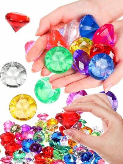 1/10/20/30/50/100件装 混合装 海盗宝藏珠宝 闪亮钻石 巨型亚克力大号人造宝石 花瓶填充物 多色塑料宝石 生日派对餐桌装饰 海盗主题派对礼品 潜水宝石 泳池玩具