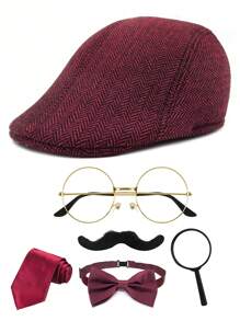 D EXCEE 6 件 1920 年代侦探服装配饰套装，适用于女士和男士软呢帽假胡须道具眼镜蝴蝶结道具领带了不起的盖茨比派对万圣节角色扮演装饰礼物舞会 - 多色 - 查看 7