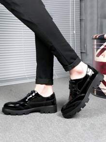 Spring Fashion Breathable Shoes, British Style Casual Leather Shoes For Young Men, Versatile Designer Sneakers, Height Increasing - Black - View 4