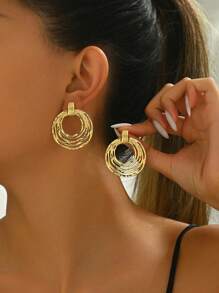 1 对时尚圆圈 3 环立体不锈钢耳钉女士甜美酷炫风格个性化高级复古派对香料耳环配饰