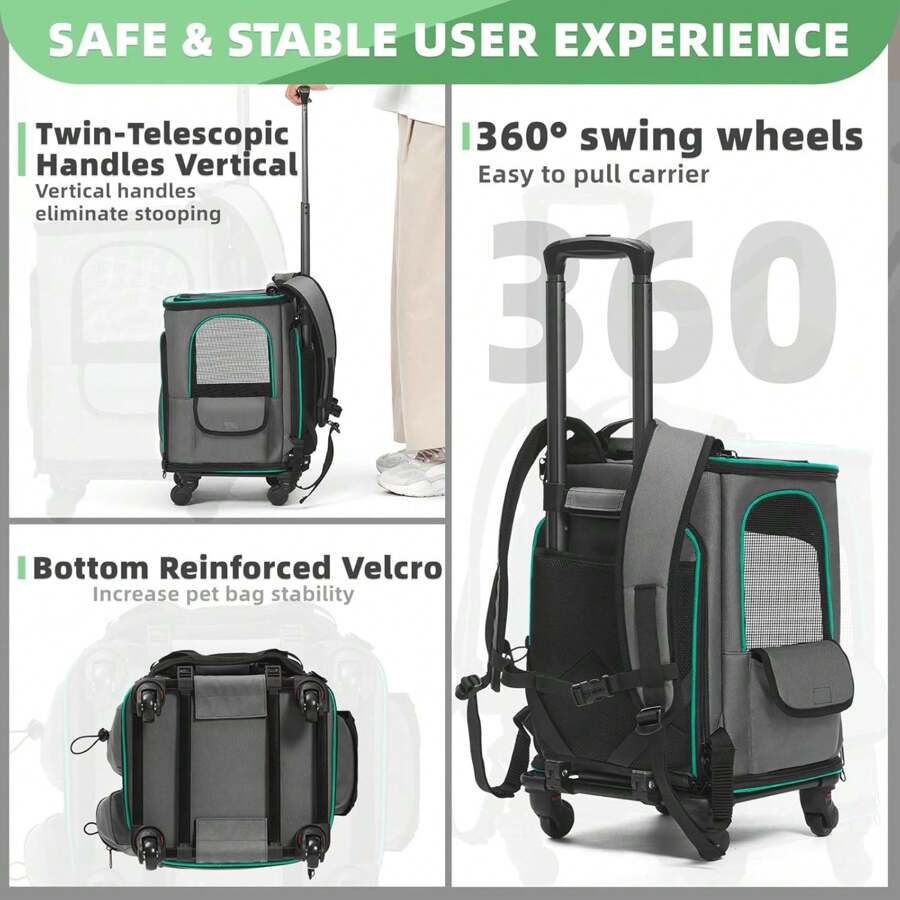 Cat Carrier Backpack With Wheels, Expandable Rolling Pet Carrier With Breathable Mesh, Removable Cat Dog Backpack Carrier With Storage Pocket For Small Medium Cat Dog Under 20LBS - Grey - View 1