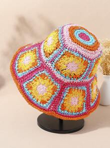 LEAJOURNO. 1pc Exotic Hollow Out Vintage Floral Bucket Hat, Hyuna Style Foldable Bucket Hat