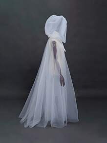 1pc White/Black Bride Shawl, Halloween Witch, Vampire Cosplay Sheer Cloak, Halloween Cape, Gaming Horror Party Costume Props, Festival Outfit