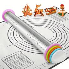 1 件不锈钢可调厚度擀面杖，带厚度环的多用途擀面杖，适用于烘烤面团、披萨、糕点、意大利面 - 非常适合圣诞节、万圣节、复活节、感恩节、母亲节 - 均碼 - 查看 2