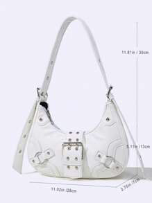 Damska torba na ramię w stylu koreańskim, biała, ze skóry PU, punkrockowo-gotycka metalowa klamra, odpowiednia dla studentów, dojazdów do pracy, prezentów na Halloween