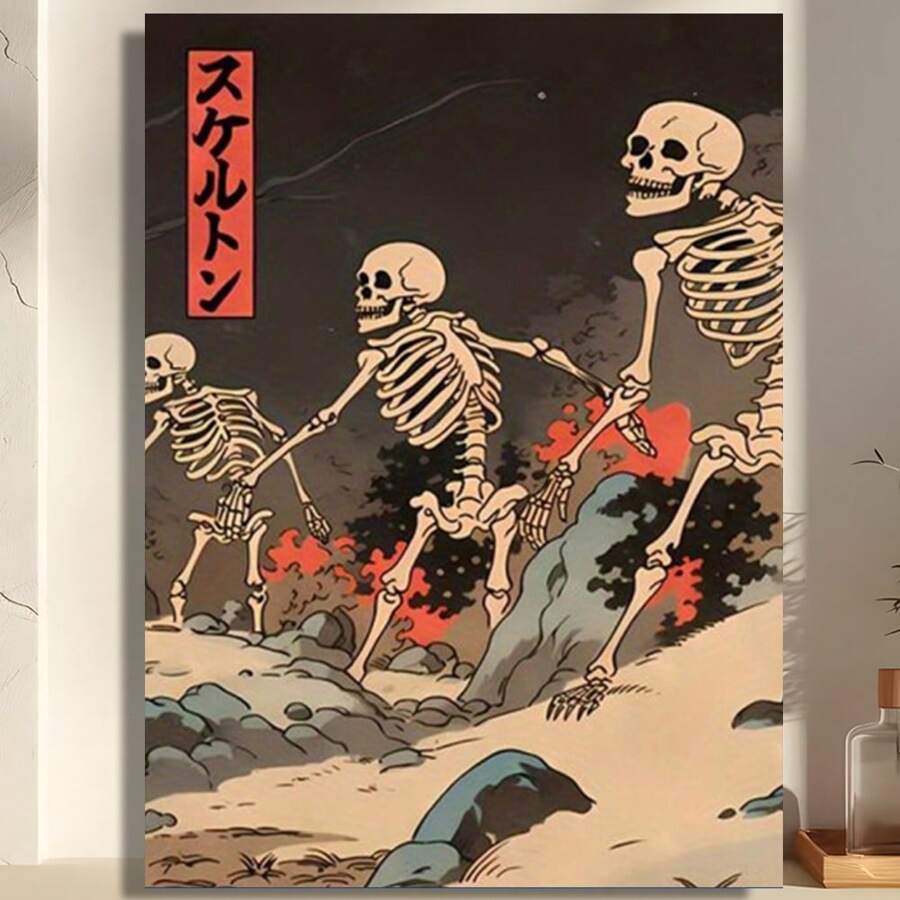 Framed Japanese Ukiyoe Skull Canvas Art Print  Wall Decor For Home Birthday Party Decor, Mother's Day New Year Easter Gift,  Home Living Room Office Wall Decor, Perfect Gift And Wall Decoration - Framed - View 1