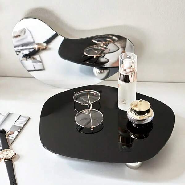 1 pezzo Vassoio decorativo in acrilico con piedini, vassoio in acrilico nero/a specchio irregolare per il piano di appoggio del profumo, vassoio porta trucchi per gioielli, vassoio decorativo, decorazione per la casa, regalo di Natale, regalo di Capodanno, regalo per uomo, regalo per donna