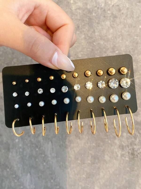 40pcs Classic Fashion Stud Earrings Set For Women, Minimalist Style With Artificial Diamonds And Pearls, Suitable For Daily Wear, Parties, Couples Gifts