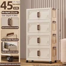 Foldable Multi-Tier Storage Box, Double Door Storage Cabinet For Clothes, Books, Snacks In Bedroom, Living Room, Cream Color