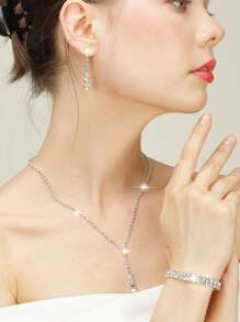 Women's Diamond Jewelry Set: Sparkling Necklace, Earrings, Bracelet Set. Women's Sparkling Diamond Envelope Clutch Handbag For Weddings, Parties, Cocktail Events And Evening Dresses. - Silver - View 3