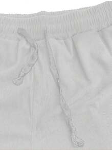 Men's Casual Print Label Drawstring Shorts - White - View 5