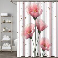 Juego de 1/4 cortinas de ducha para el Día de la Madre, con flores brillantes, para el Día del Presidente, lluvia de primavera, impermeables, estampados con estilo y funcionales, para decoración del hogar, para cada baño, ducha y bañera, con 12 ganchos y tapete de baño lavable a máquina, multiestilo