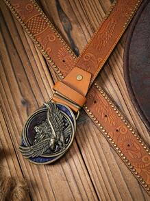 1 条男士波西米亚西部牛仔鹰扣复古深棕色 PU 皮带