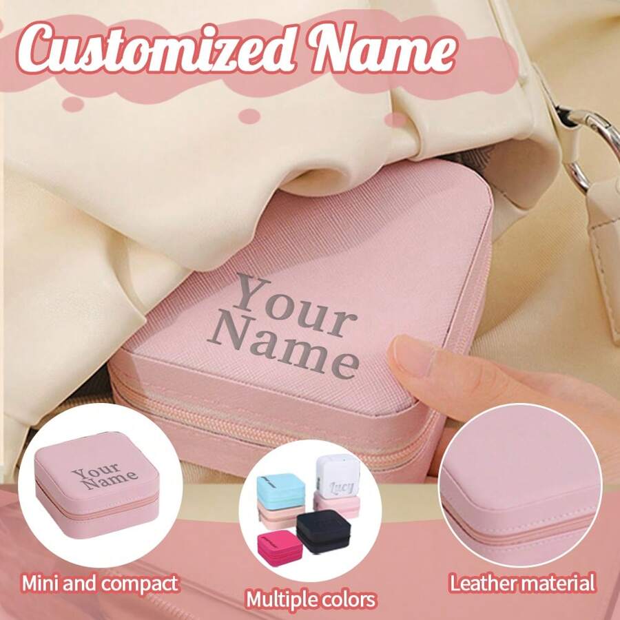 定制个性化珠宝盒，便携式耳环项链戒指珠宝收纳盒，小巧精致配件盒，迷你旅行珠宝袋，生日礼物，圣诞装饰，送给女朋友、妈妈的礼物 - 奢华珠宝盒