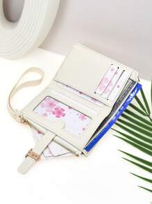 MINGYOU Women's Short Wallet PU Mini Handbag With Ditsy Floral Student Buckle Patchwork Multicolor Contrast Color Multipurpose Wallet Card Holder Compact And Portable Suitable As Holiday Gift Flower Purse Wallet Purse Wallet Mini Wallet Small Wallet - White - View 2