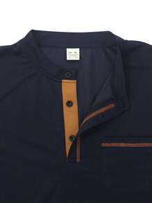 2pcs Men's T-Shirts, Summer Henley Neck Colorblock Short Sleeve, 2025 Popular Men's Casual Slim Fit Outdoor Tops Tees, Men's New Button POLO Shirts, Gift For Boyfriend's Birthday, Men's Vacation