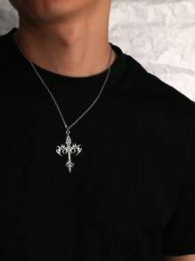 Dây chuyền thép không gỉ hình ngôi sao Cubic Zirconia phong cách Gothic cổ điển dành cho nam và nữ - Bạc - Xem 2