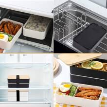 1 Set Bento Box With Utensils, Insulated Bag, Meal Prep Container, Lunch Box Set, Adult Lunch Box, Women's Insulated Bag, Japanese Bento Box, Snack Container, Reusable, Travel Essential, Suitable For School, Work, Outdoor Activities - Black and White - View 7