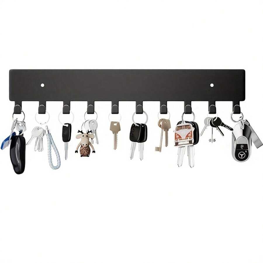 Wall Key Holder, Key Holder With 10 Hooks, Hallway Wall Mounted Key Holder, Key Holder Black - 黑色 - 查看 1