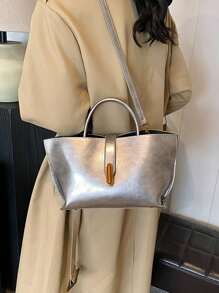 Fashionable Vintage Bucket Bag For Women, High Quality Tote Bag With Detachable Strap, Suitable For Work Commute Shopping Travel