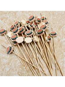 200 pièces Cure-dents en bambou décoratifs avec design de hamburger - Brochettes à boire et à amuse-gueule de 12 cm, parfaits pour les fêtes, les plateaux de charcuterie et les sandwiches - Aucune électricité nécessaire