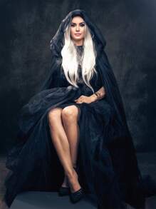 1pc White/Black Bride Shawl, Halloween Witch, Vampire Cosplay Sheer Cloak, Halloween Cape, Gaming Horror Party Costume Props, Festival Outfit