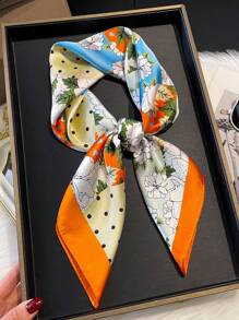 1 szt. Elegancki damski szalik kwadratowy z nadrukiem kwiatowym 27,6 cala, wykonany z imitacji jedwabiu, lekka bandana, opaska na głowę, opaska na głowę, odpowiednia do akcesoriów