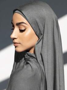 2pcs Set: Jersey Matching Hijab & Undercap Set, Solid Color, Soft Breathable Modal Fabric - 1pc Tube Style Hijab Cap + 1pc Lightweight Modal Scarf, Suitable For Modest Daily Use - Dark Grey - View 3