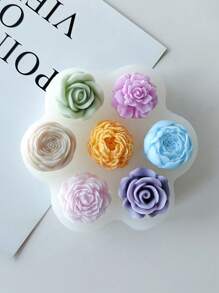 1pc 7-Hole Floral Fragrance Wax Candle Silicone Mold DIY Rose Carnation 3D Flower Gypsum Decoration Silicone Mold - White Silicone Mold - View 3