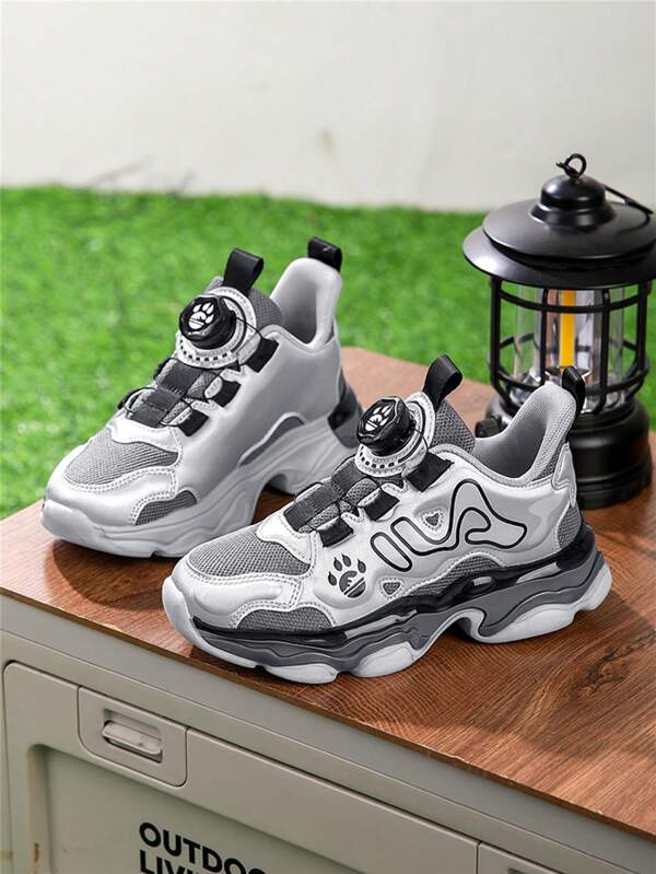 Children's Sports Shoes For Boys & Girls, Breathable Mesh Fabric, Rotary Button Sneaker, Lightweight, Comfortable & Flexible - Suitable For Outdoor Sports, Casual Wear, And School