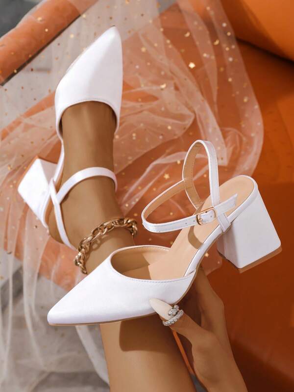 Scarpe da donna con punta affusolata, tallone aperto, tacco medio, cinturino alla caviglia, stile di moda nuovo