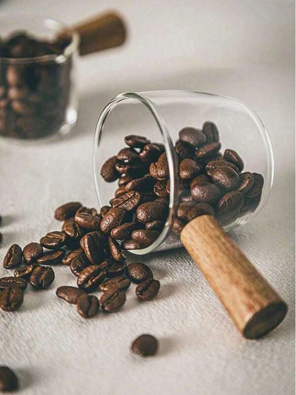 1pc Vintage Style Gooseneck Glass Coffee Cup With Wooden Handle, Espresso