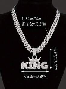 1 件 Bling-Bling “King” 字母设计吊坠项链，迈阿密/链，街头朋克嘻哈风格，摇滚乐队珠宝礼物，情人节礼物，派对时尚珠宝 - 彩色 - 查看 6