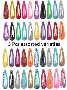 5/10/20pcs Glitter Drop Oil Hair Clips For Teen, Sparkling Side Drop Hairpins, Fashion Teen Hair Accessories With Candy Colors & Shallot Powder Shade - Multicolor - View 8
