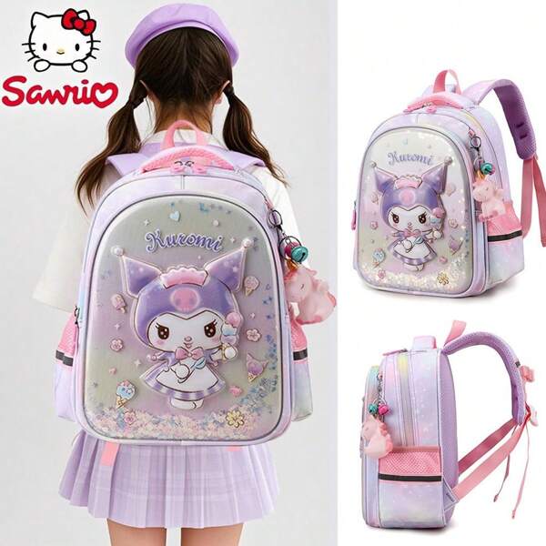 Sanrio Zaino di Kuromi Sanrio, borsa scolastica per ragazze delle scuole primarie, nuovo stile di alta qualità, design a cartone animato carino. Leggero, impermeabile, cinturino regolabile, traspirante ed ergonomico, adatto per bambini dalla 3a alla 1a elementare, zaino di Hello Kitty per bambini, regalo di San Valentino e borsa per il ritorno a scuola